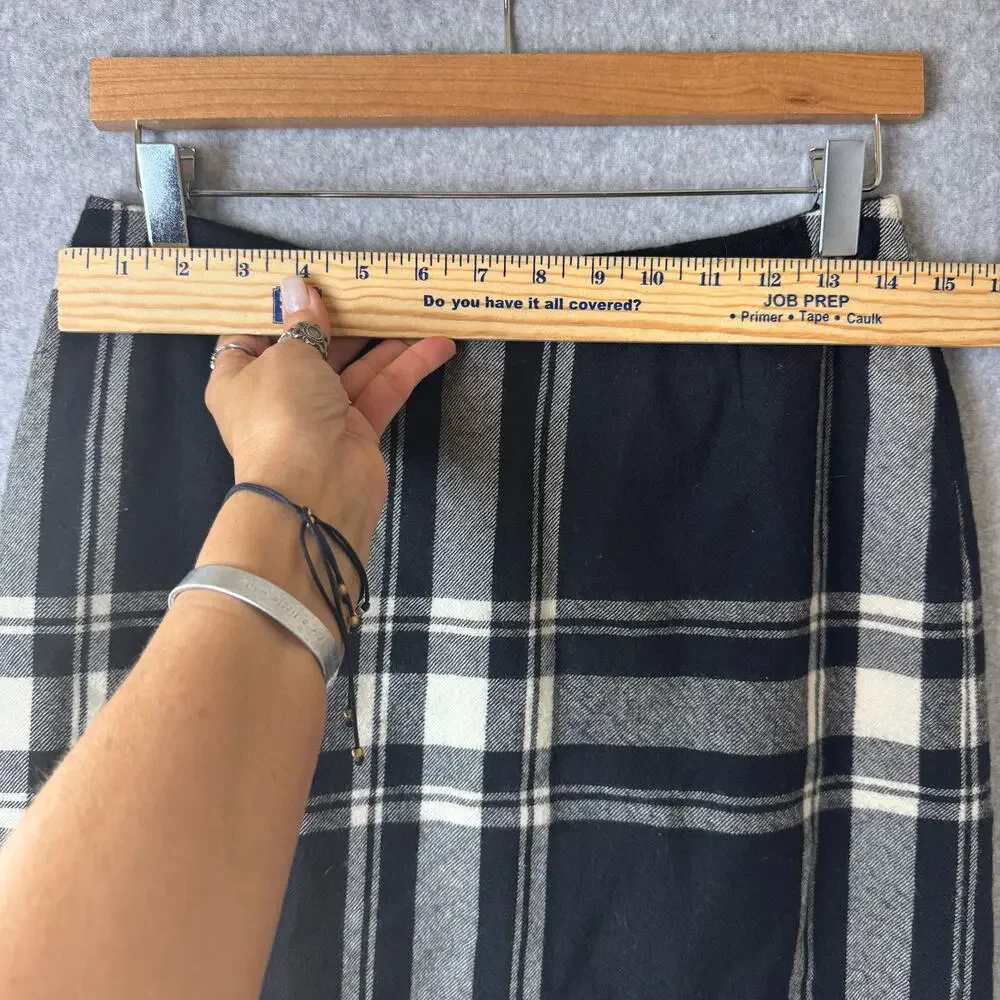 Casual Corner Skirt Women's Wool Maxi Plaid Black Dark Academia Preppy Pencil
